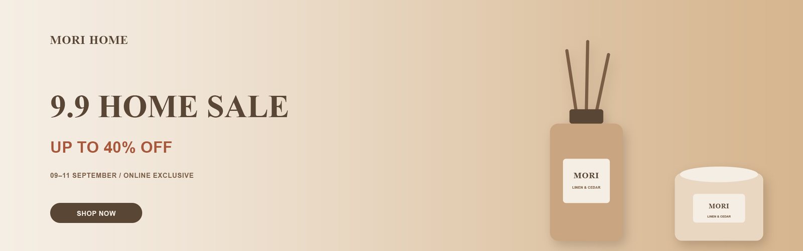 Marketplace Banner ของ MORI HOME 9.9 Home Sale ขนาด 1920×600